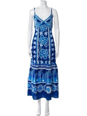 Caroline Constas Blue Floral Embroidered Maxi Dress